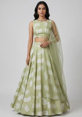 Sage Green Printed Silk Blend Lehenga Set