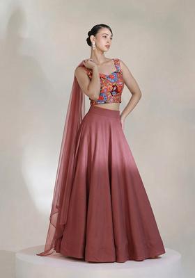 Mauve Printed Crepe Lehenga Set