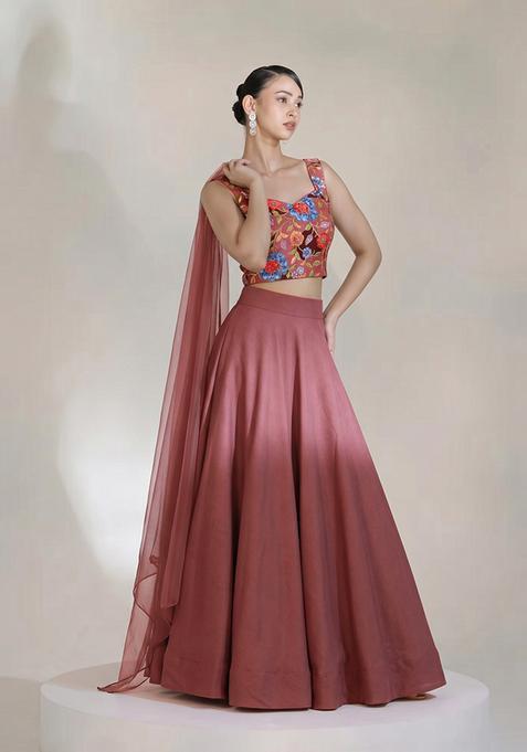 Mauve Printed Crepe Lehenga Set