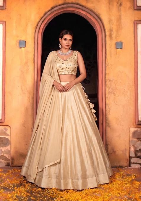 Beige Sequin Cosmos Lehenga Set