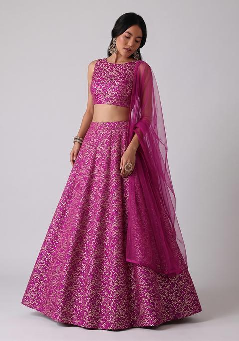 Magenta Brocade Lehenga Set