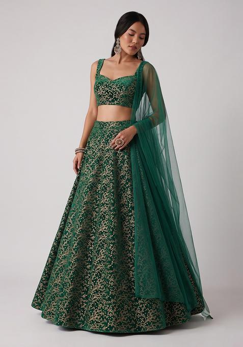 Bottle Green Brocade Lehenga Set