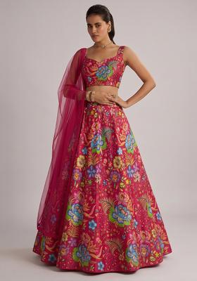 Rani Pink Printed Chinon Lehenga Set