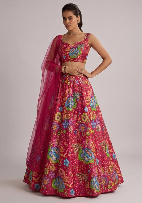 Rani Pink Printed Chinon Lehenga Set