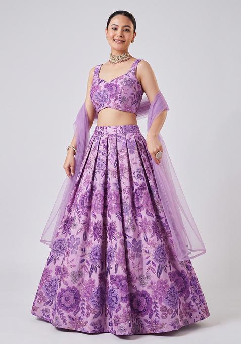 Lavender Printed Chinon Lehenga Set