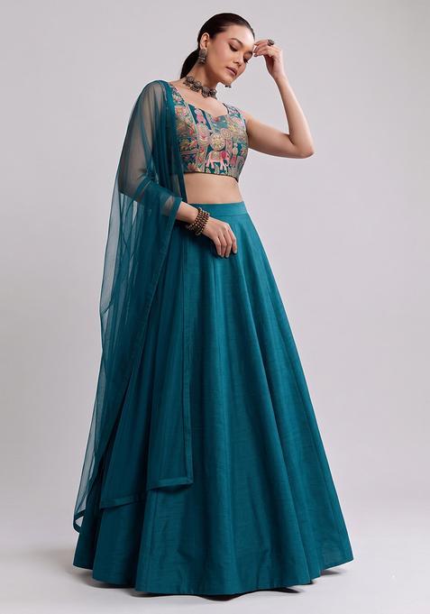 Teal Blue Silk Lehenga Set