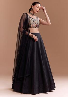 Black Silk Blend Lehenga Set