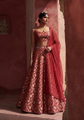 Crimson Red Silk Blend Lehenga Set