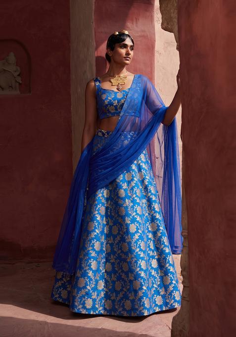 Royal Blue Silk Lehenga Set