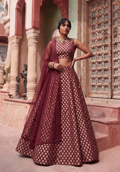 Maroon Silk Lehenga Set