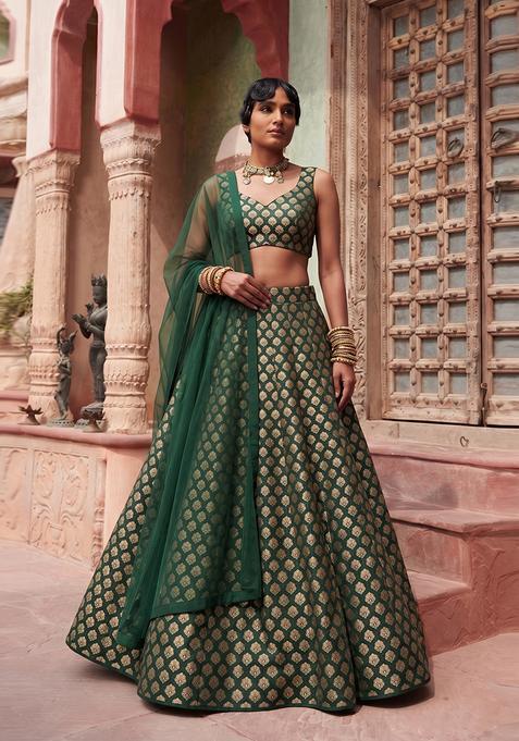 Bottle Green Silk Lehenga Set