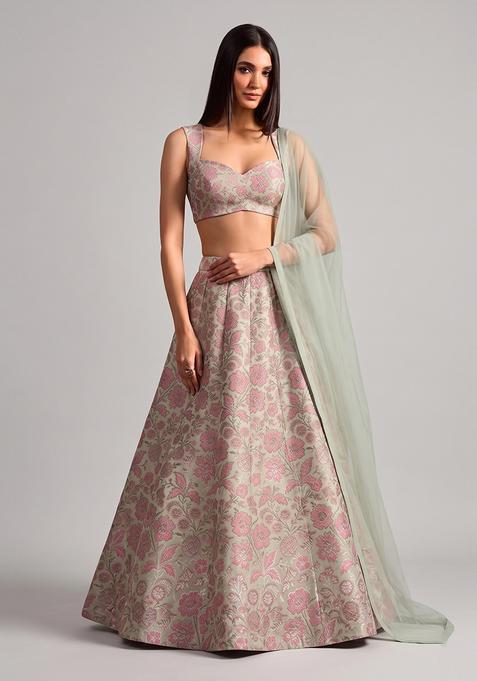 Sage Green Silk Lehenga Set