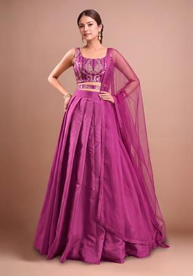 Magenta Zari Satin Lehenga Set