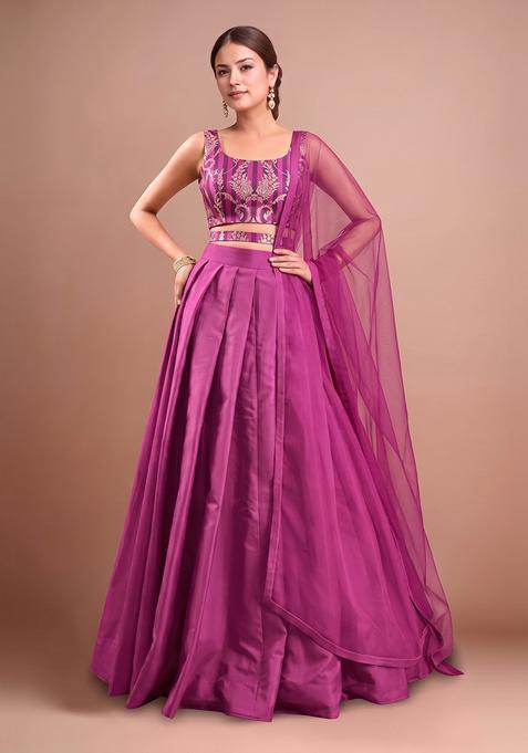 Magenta Zari Satin Lehenga Set