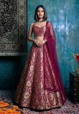 Deep Maroon Silk Blend Lehenga Set