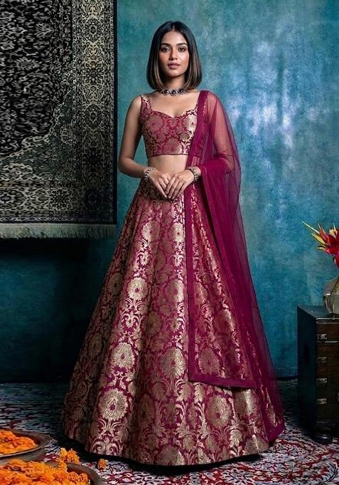 Magenta Silk Lehenga Set