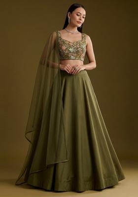 Olive Green Sequin Crepe Lehenga Set