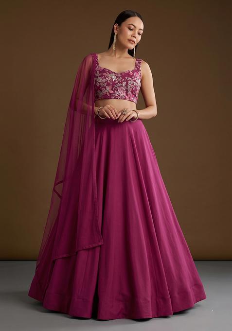 Magenta Sequin Crepe Lehenga Set