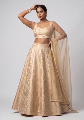 Beige Silk Blend Lehenga Set