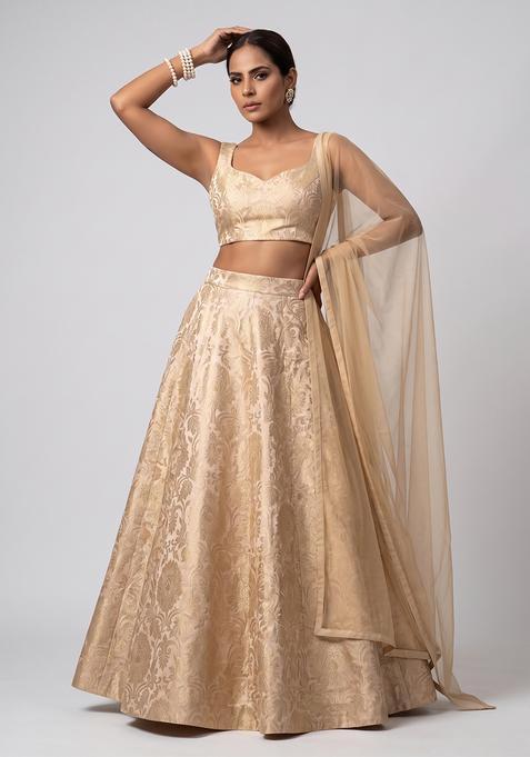 Beige Silk Lehenga Set