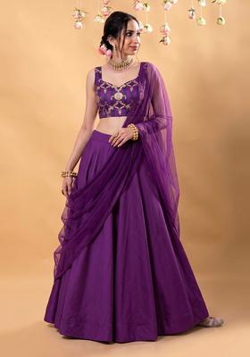 Deep Purple Zari Satin Lehenga Set