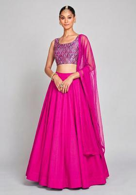Magenta Zari Satin Lehenga Set
