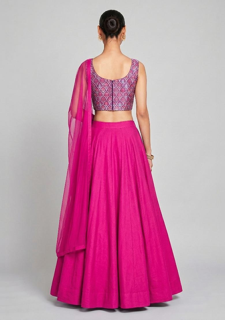 Magenta Zari Satin Lehenga Set - Indya