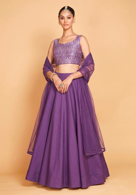 Purple Zari Satin Lehenga Set