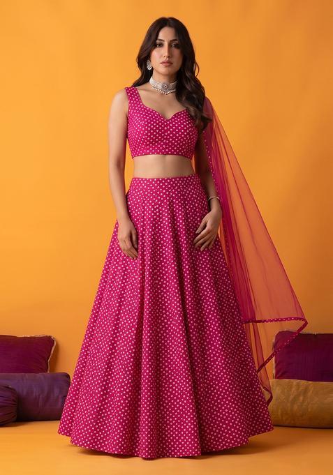 Magenta Printed Crepe Lehenga Set