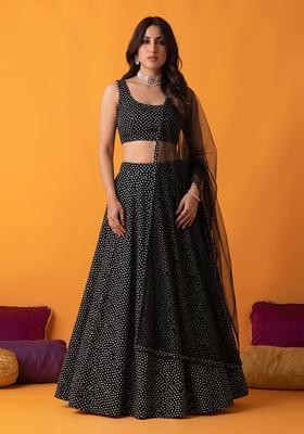 Black Printed Crepe Lehenga Set