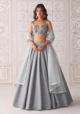 Grey Silk Blend Lehenga Set