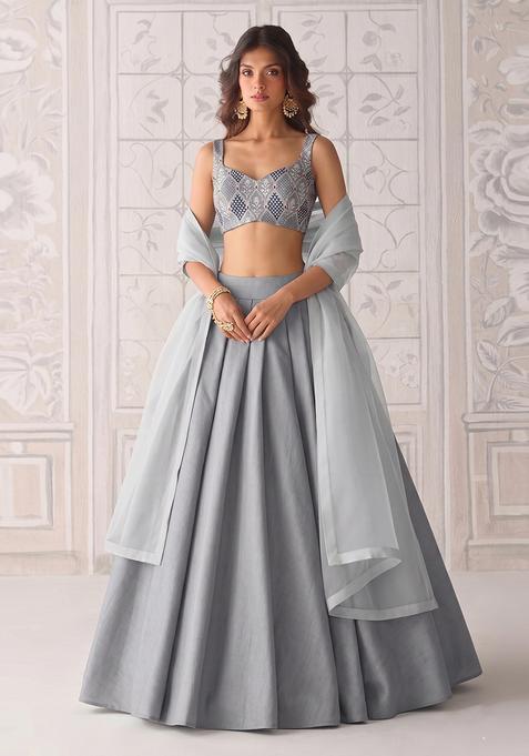 Grey Silk Lehenga Set