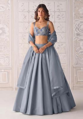 Steel Grey Silk Blend Lehenga Set