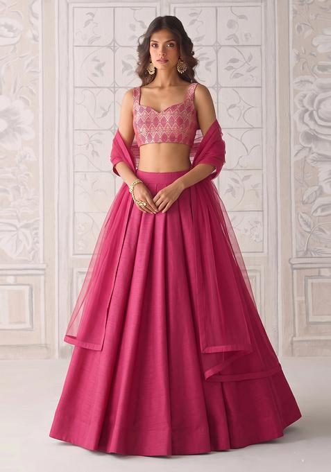 Magenta Silk Lehenga Set