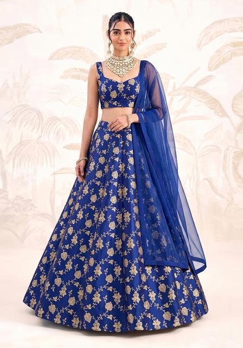 Royal Blue Silk Lehenga Set