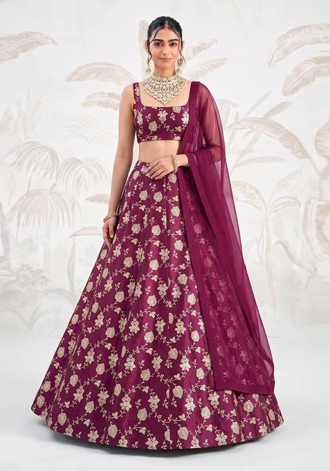 Deep Maroon Silk Lehenga Set