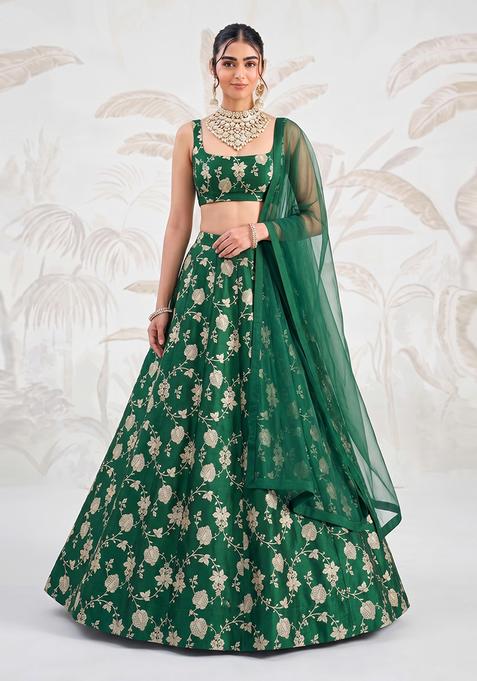 Emerald Green Silk Lehenga Set