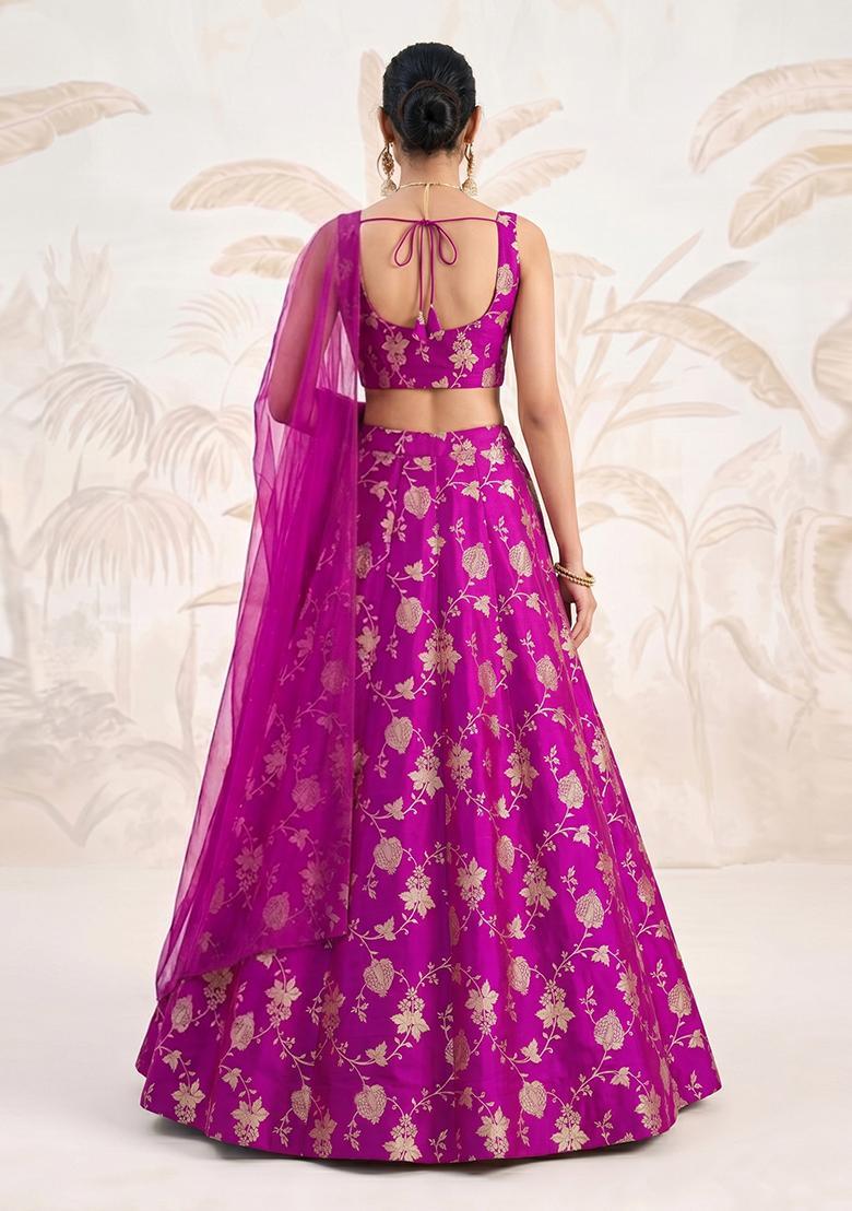 Pink Silk Blend Lehenga Set - Indya