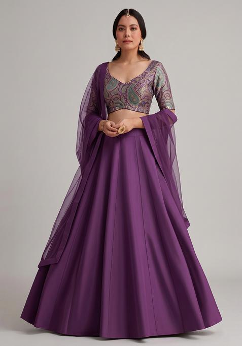 Purple Printed Lehenga Set