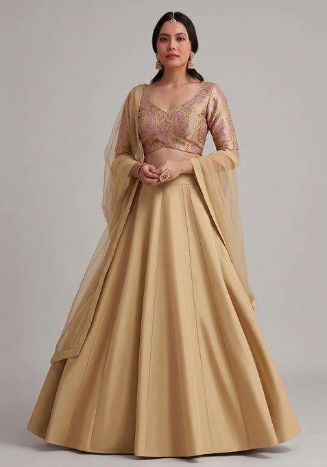Gold Printed Lehenga Set
