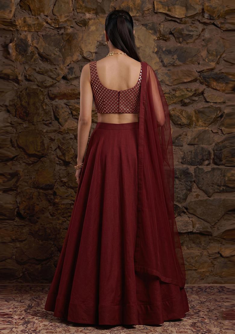 Maroon Embrllished Lehenga Set - Indya