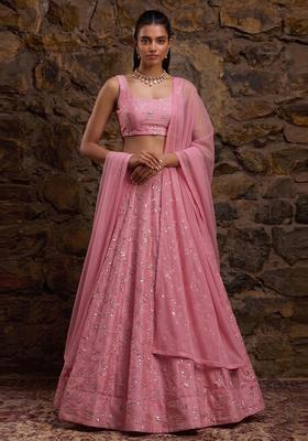 Pink Embroidered Organza Lehenga Set