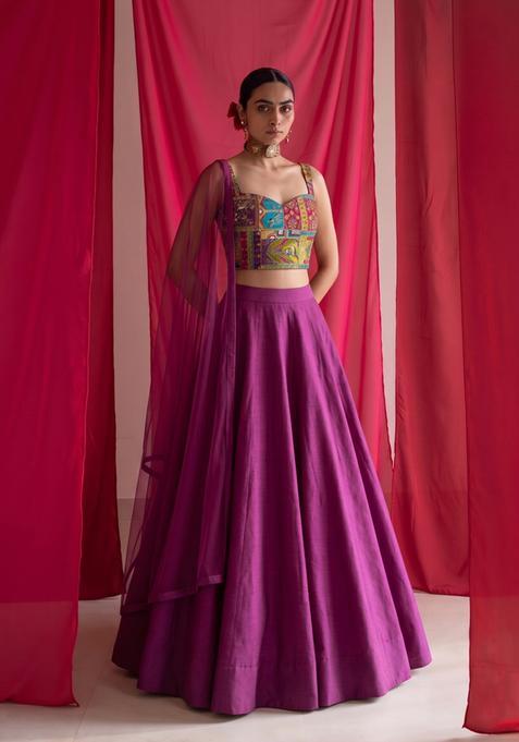 Magenta Printed Crepe Lehenga Set