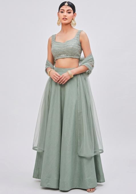 Sage Green Sequin Lehenga Set