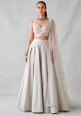 Off White Brocade Lehenga Set
