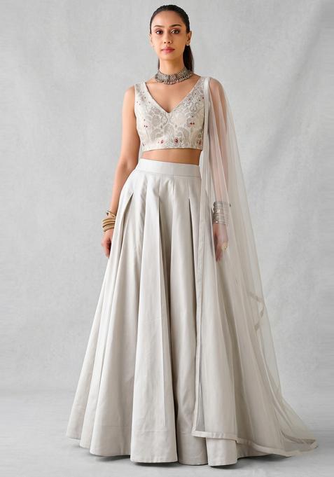 Off White Brocade Lehenga Set