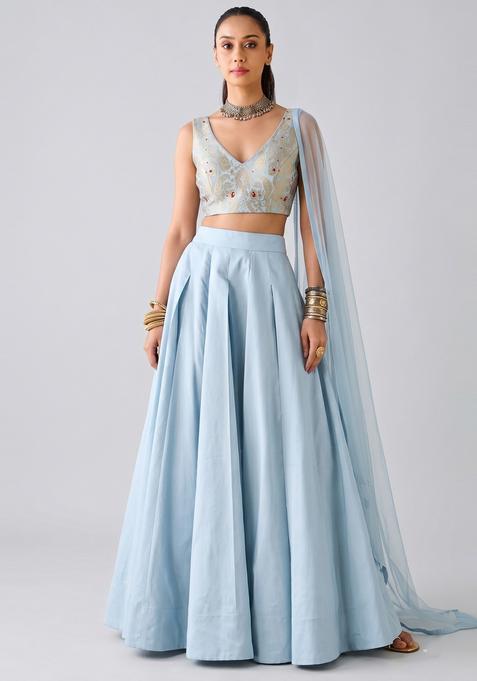 Powder Blue Brocade Lehenga Set