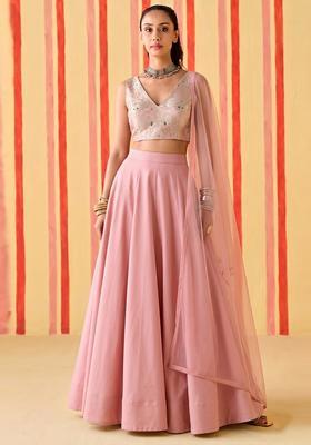 Blush Pink Brocade Lehenga Set