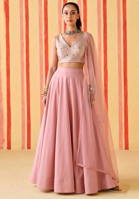 Blush Pink Brocade Lehenga Set