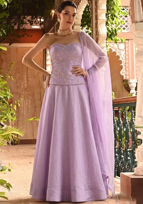 Lavender Embroidered Chanderi Lehenga Set